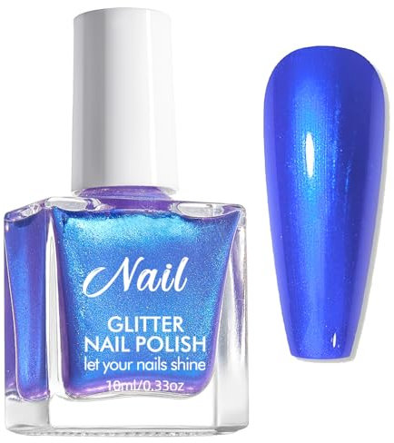 Royal Blue Nail Polish - Shimmer Pearl Nail Polish - 60 Second Nail Varnish Quick Dry - Pearlescent Gloss Mermaid Nail Polish - Long Lasting Nail Polish Nail Art - No Need UV Lamp
