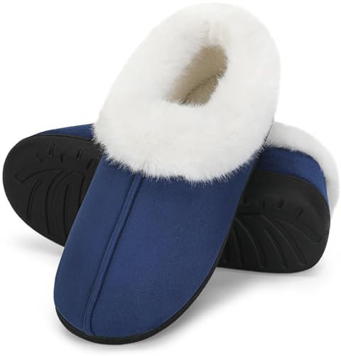 Mishansha Pantofole Uomo Donna Ciabatte Invernali Calde in Memory Foam Scarpe da Casa Comode Antiscivolo con Suola Spessa, Blu, 46/47 EU