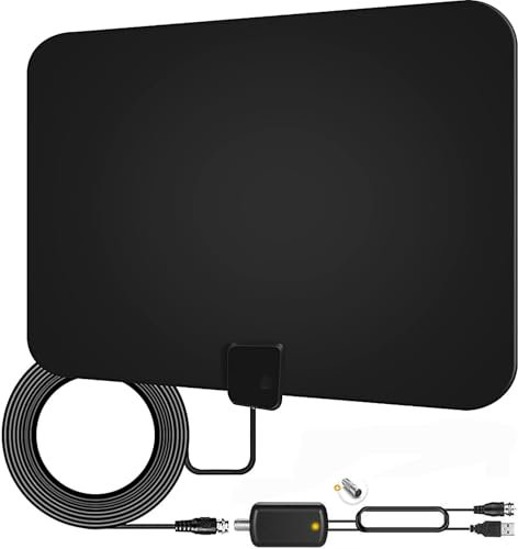 Antenne TV Intérieure Upgrade,420KM Antenne HDTV numérique Longue portée,Amplificateur de Signal Chaînes locales gratuites 4K 1080P TNT DVB-T/DTMB pour Tous Les téléviseurs- 5m de Câble Coaxial