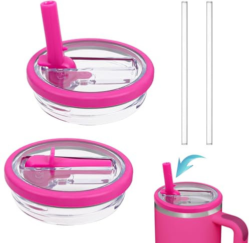 2 Pièces Stanley Cup Couvercle Étanche, Remplacement de Couvercle pour Gobelet Stanley 40 oz, Couvercle Sécurisé avec Paille Compatible avec Les Bols Stanley, Rouge Rose