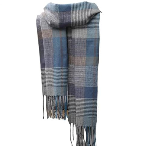 YUECIBAI Schal Damen Herren Schal Langer Schal Klassische Plaid Fransen Weich Halten Warm Erwachsene Langer Schal Für Reitblau