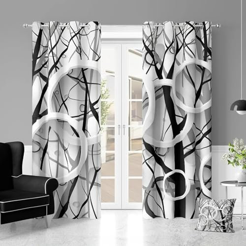 IKDZCM Baumsilhouette, Abstrakter Kreis, Blumenfenster, Vorhänge, Jalousien für Wohnzimmer, Schlafzimmer, Badezimmer, Küche, Büro, Türdekor WxH/2x80x200cm ösen gardinen