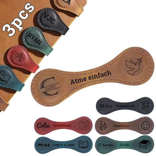 3 Stück Personalisiertes Magnetische Lesezeichen - Benutzerdefinierte Retro Leder Lesezeichen mit Namen/Text/Logo, Geschenk für Buchliebhaber Familie Freunde Leser (Retro)