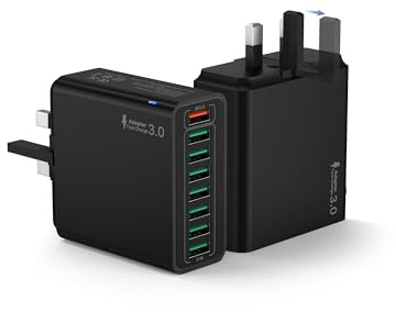 USB Plug UK, 2 Pack 8-Port Multi USB Charger Plug 33W Fast Charging Plug for iPhone 16 15 14 13 12 11 Pro Max SE XS XR Plus, iPad, Samsung Galaxy,Multiple Power Adapter Multiport Mains Wall Plug
