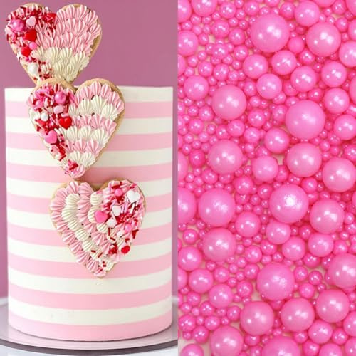 100g Perlen Torten-Zuckerstreu Pearl Sprinkles Mix Cake Sprinkles Topper Weiße Zuckerstreu für Desserts -Cupcake Cookies Macaron Doughnut Sugar Sprinkles On Birthday Party (Hot Pink)