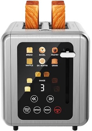 WUNLY tostador de visualización táctil de 2 rebanadas, temporizador digital de acero inoxidable con función de sonido, 6 tipos de pan y 6 ajustes de sombra, tostador inteligente de ranuras extra
