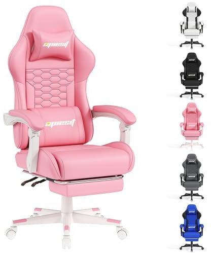 Opiesit Gaming Chair with Footrest,Ergonomic Gaming Chairs for Adults,Adjustable Height,Computer Game Chair with Headrest and Lumbar Support,Backrest Adjustable Swivel Gamer Chairs,Pink