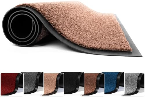 FB FunkyBuys Washable Door Mats - Heavy Duty, Non-Slippery & Stylish Floor Mat - Door mat indoor Large Rubber Indoor & Outdoor Doormats for Perfect Dust Grabbing (Beige-Solid, 90 x 150 CM)
