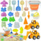 Adiwo Jouet de Plage Enfant, 25 Pièces Jouets de Sable avec Seau Pliable Enfants, Jouet Sable Enfant avec Bulldozer, Modèles de Jouets de Plage, Arrosoir, Pelle pour Bac a Sable Intérieur Extérieur