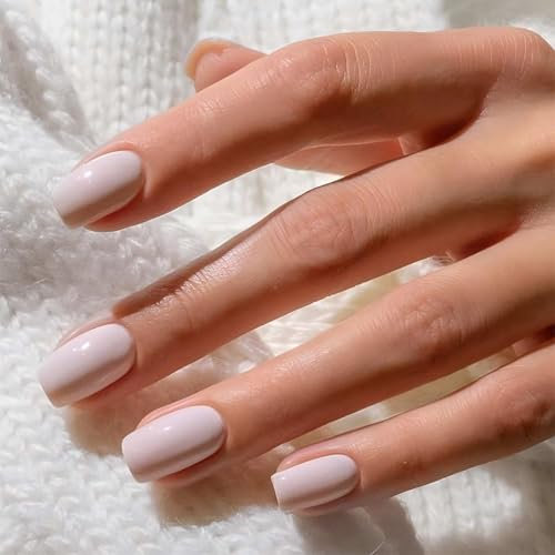 Dusty Pink Press on Nails - 24Pcs Short Square False Nails - Reusable Pink False Nails Square - Natural Acrylic Fake nails Short Solid Color Full Cover Stick on nails For Women