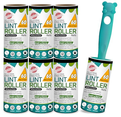 G4GADGET Lint Roller for Pet Hair – 7 Refills (420 Sheets) with 1 Handle – Extra Sticky Lint Remover for Clothes, Furniture, Carpet – Cat & Dog Hair, Dust & Fluff Cleaner