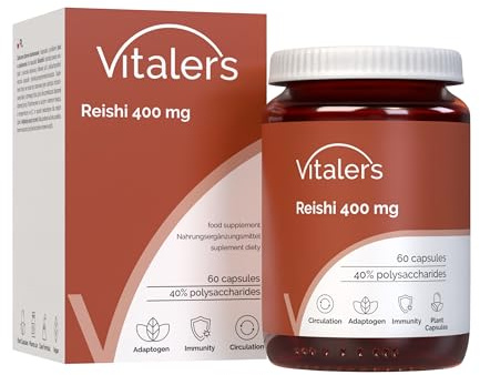 Vitaler's Reishi 400 mg - 60 Kapseln, Vegan, 2 Monate Nahrungsergänzung, ohne Konservierungsstoffe, reine Zusammensetzung