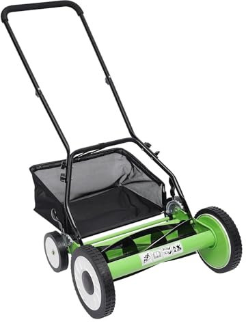 Tondeuse à gazon manuelle avec récupérateur d'herbe 40,6 cm 5 lames sans fil, 9 positions réglables en hauteur, tondeuse à gazon