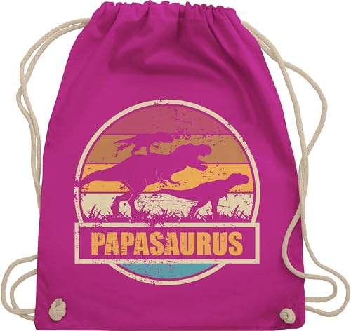 Turnbeutel Rucksack - Taschen - Papasaurus Vatertagsgeschenk Papa Dinosaurier mit zwei Kindern I T-Rex Dino Vater Geschenk Herren Vatertag I Dad I Papatag I Fathers Day Gift - Unisize - Fuchsia