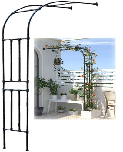 Black Metal Pergola with Half-Arch – Weather-Resistant Garden Support for Climbing Plants & Flowers, 60cm x 230cm, Perfect for Outdoor Decor
