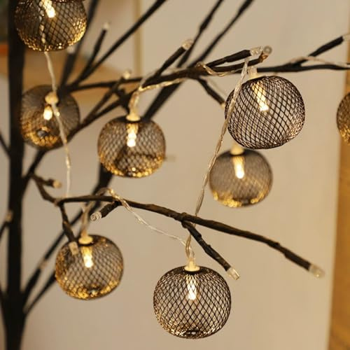 FANSU LED Lichterkette Innen mit USB, Eisenkugel Lichterkette USB Fairy Lights Indoor für Party DIY Geburtstag Hochzeit Schlafzimmer Garten Terrasse Hof Weihnachten (Schwarz,2 M/10 LED)