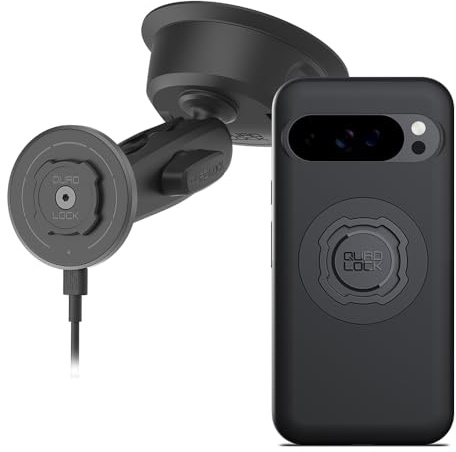 Quad Lock - Soporte para teléfono de coche con ventosa resistente con carcasa MAG y cabezal de carga inalámbrico MAG para Google Pixel 10 Pro XL