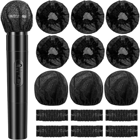 200PCS Microphone Covers Disposable, Black Microphone Windscreen with Elastic Band, Convenient Mic Covers for Microphones for KTV Recording Studio Stage Performance