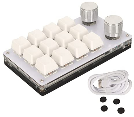 Yinhing 12 Key Keypad With 2 Knobs Blue Switches DIY Programmable Wired Connection Plug And Play One Handed Mechanical Keyboard Milk White Color for Gamers And Streamers (Milky White)