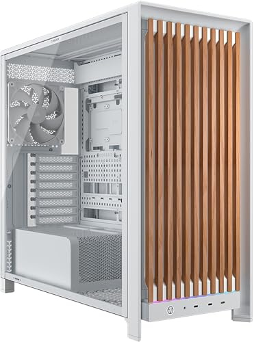CORSAIR Frame 5000D Wood RS Mid-Tower-ATX-PC-Gehäuse – Weiß & Eiche | Frontpanel aus Massivholz, 3 Vorinstallierte Lüfter, Modulare Anpassung, Geräumiger Innenraum, GPU Anti-Sag