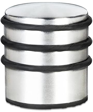 Relaxdays Butée de Porte Lourde, Arrêt de Porte avec Anneaux en Caoutchouc, Tampon de Porte en Acier Inoxydable et Caoutchouc, 75x68x68 mm, Argent
