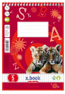 Herlitz 117051 Spiral-Schulblock A5/40 Lineatur 05 (kariert) FSC Mixed 10er Packung Motive sortiert