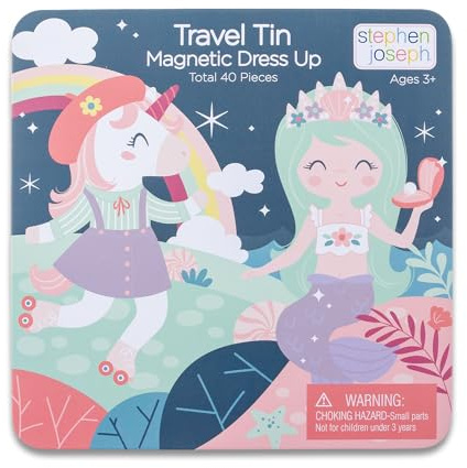 Stephen Joseph, Magnetic Dress Up Dolls 40 PC Play Set – Screen-Free Pretend Play Magnetic Case, Ideal for Ages 3+ – Travel Game for Kids, Magnetic On The Go Activity Set, Unicorn and Mermaid