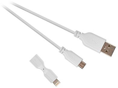 G & BL 7102 Cable SS Micro USB con Adaptador Lightning, Longitud de 1 m, Blanco