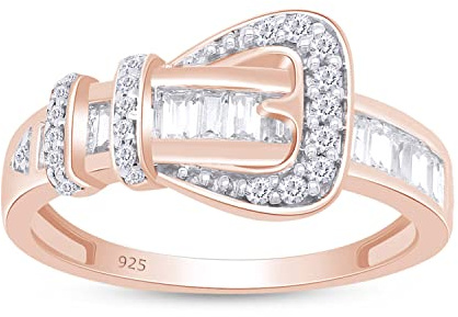 Jewel Zone US Argent 925 Argent plaqué or rose Forme ronde Blanc Zircone cubique