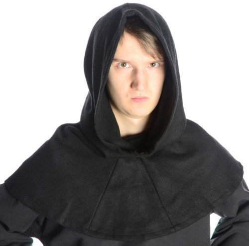 HEMAD Mittelalter Gugel Schafwollfilz - Mittelalterliche Kleidung, Schwarz, Einheitsgröße
