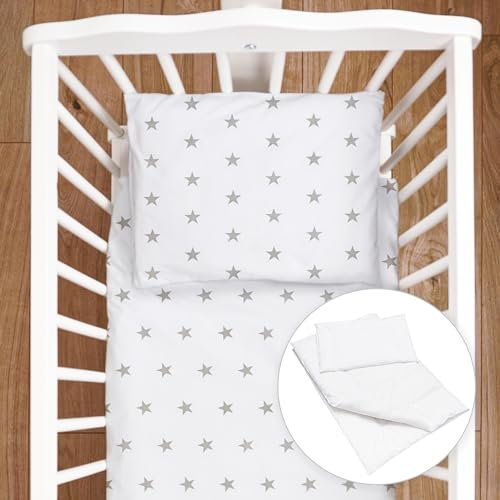 4 PCS Krippe Set, passt Wiege/Kinderbett, Bett, Junior Bett – Bettdecke & Kissen Bezüge