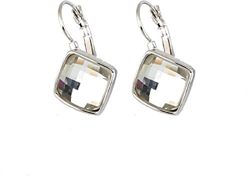 Crystalline Azuria Kristalle Weiß Rhombus Quadrat Leverback Ohrhänge 18 kt Weiß Vergoldet für Damen