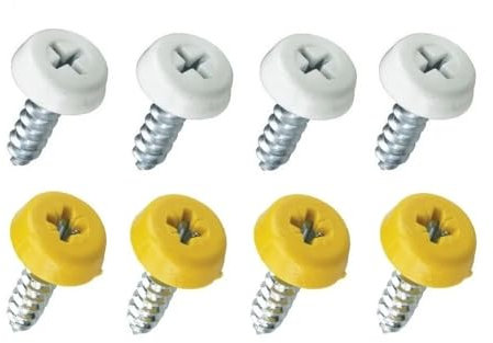 Number Plate Screws Yellow & White Fixing Kit Oversized Moulded Head Screws 10G 18mm Qty x 8