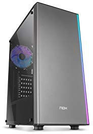 Nox Infinity Omega -NXINFTYOMEGA- Semitorre ARGB ATX - Micro ATX-ITX, ventilador ARGB 120mm incluido, USB 2.0 - 3.0 - Audio hub, espacio para hasta 4 ventiladores, panel lateral acrílico, color gris