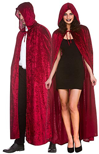 Wicked Costumes Deep Red Velvet Hooded Cape Adult Halloween Cloak | eep Red Hooded Cape Deluxe Velvet-Style Cloak Adult Unisex Accessory Ideal for Vampire Costumes
