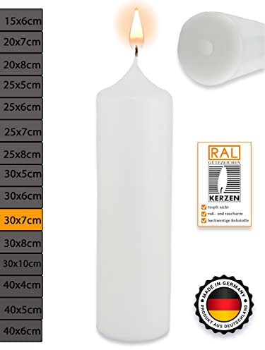 WikaKerzen Stumpenkerze-Rohling Blanko [ideal zum Basteln und Verzieren mit Wachs] zur Taufe Geburtstag Hochzeit Kommunion Altarkerze Kaminkerze Laternenkerze Dekokerze (Weiß, 30 x 7 cm)