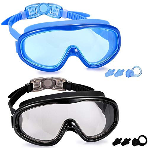 Yizerel 2 Pack Swim Goggles, Swimming Glasses for Adult Men Women Youth, No Leaking Anti Fog UV 400 Protection Waterproof 180 Degree Wide Clear Vision Triathlon Pool (Set of 2)