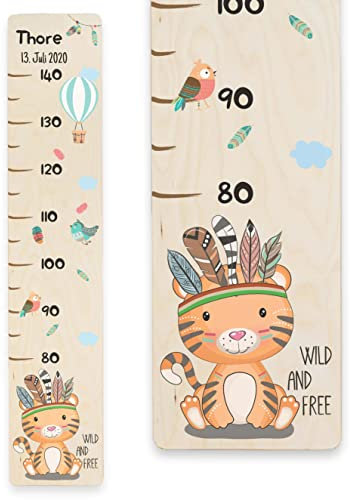 Holzura Messlatte Kind Holz, Messleiste personalisiert mit Name für Baby & Kleinkinderzimmer, Geschenk zur Geburt für Junge und Mädchen, Grössenmesser Kinder
