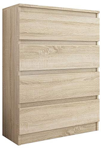 Framire R-4 Kommode in Sonoma Eiche, Kommode mit 4 Schubladen, Schrank für Schlafzimmer, Wohnzimmer, Bad, 98 x 70 x 40 cm