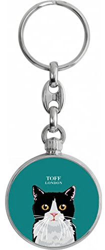 Toff London Porte-clés tête de chat noir et blanc