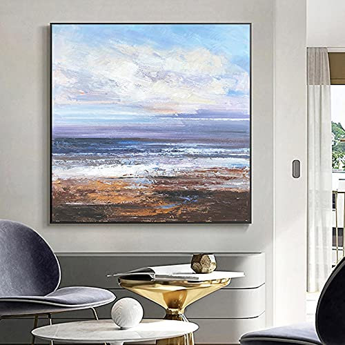 Acrylbilder Auf Leinwand Handgemalt,Ruhige Küste Lila Skyline Meer Textur Große Ölgemälde Kunst Moderne Abstrakte Kunstwerke Leinwand Wandkunst Gemälde Wohnzimmer Schlafzimmer Wohnkultur Bilder