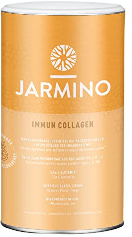Kollagen Hydrolysat mit L-Glutamin - Immunsystem stärken | Vitamin C, D, Selen, Zink, Ingwer, Holunder, Vitalpilze | 450g Immun Boost Glutamin Pulver | JARMINO