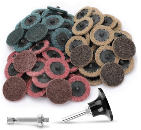 SUNJOYCO 90pcs 2 inch Quick Change Sanding Discs, Nylon Surface Conditioning Discs, 1/4 Roll Lock Holder Die Grinder Sanding Disc for Surface Strip Grind Polish Burr Finish-Fine Medium Coarse
