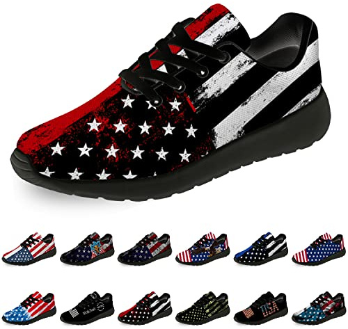 Thin Red Line Shoes for Men Women Running Shoes Walking Tennis Sneakers Honoring Firefighter Flag Shoes Gifts for Boy Girl,Size 8 Men/9.5 Women Black