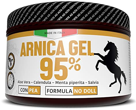 Arnica Per Cavalli Uso Umano 95% con PEA 500ml | Arnica Gel Forte Con Calendula, Aloe Vera e Menta | Crema Arnica Forte 100% Naturale come Balsamo Cavallo | Per Massaggio Muscoli e Articolazioni