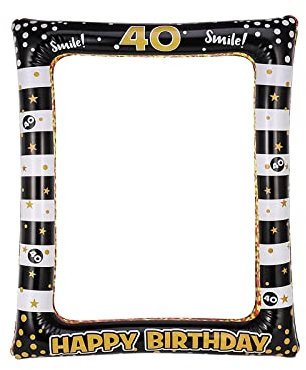 Andiker Aufblasbarer Bilderrahmen, Schwarzgold Happy Birthday Photo Booth Requisiten für Frauen Männer 40 Geburtstag Party Deko (Schwarzgold,40)