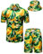 TUNEVUSE Herren Hawaiihemd und Shorts Set, 2-teiliges tropisches Set, Blumen Bedruckte Knopf Strand Set mit Hut Gelb 5X-Large