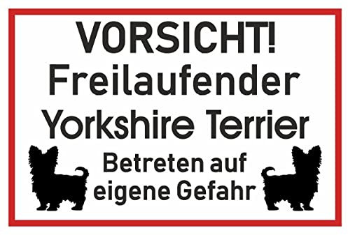 Samunshi® Aufkleber Vorsicht Yorkshire Terrier - Schild Sticker Hinweisschild Warnschild Vorsicht Hund 20 x 13,3cm Vorsicht Yorkshire Terrier schwarz