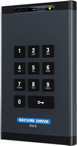 SecureData SecureDrive DUO 250 GB verschlüsselte externe Festplatte SSD FIPS 140-2 Level 3 Entsperren über Tastatur oder Handy, TAA-konform, CJIS, HIPAA, CMMC, DSGVO-konform, externer