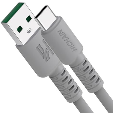 Hichain USB A to USB C Cable Gray Fast Charging 6.5 ft, 100W Silicone Type C Charger Cord Data Sync USB C Cable for Phone Samsung Galaxy Pixel Xiaomi PS5 JC-ACG6.5